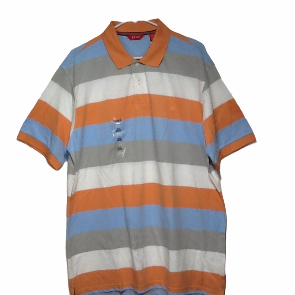 Izod Blue/Grey/Orange Stripe Polo Shirt Sz XL NWT